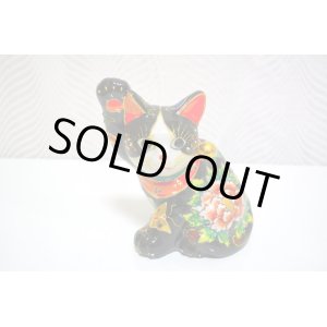 画像: wings-of-angelオリジナル・神繋ぎ招き猫「5.5号横座り招き猫　黒盛花と蝶」